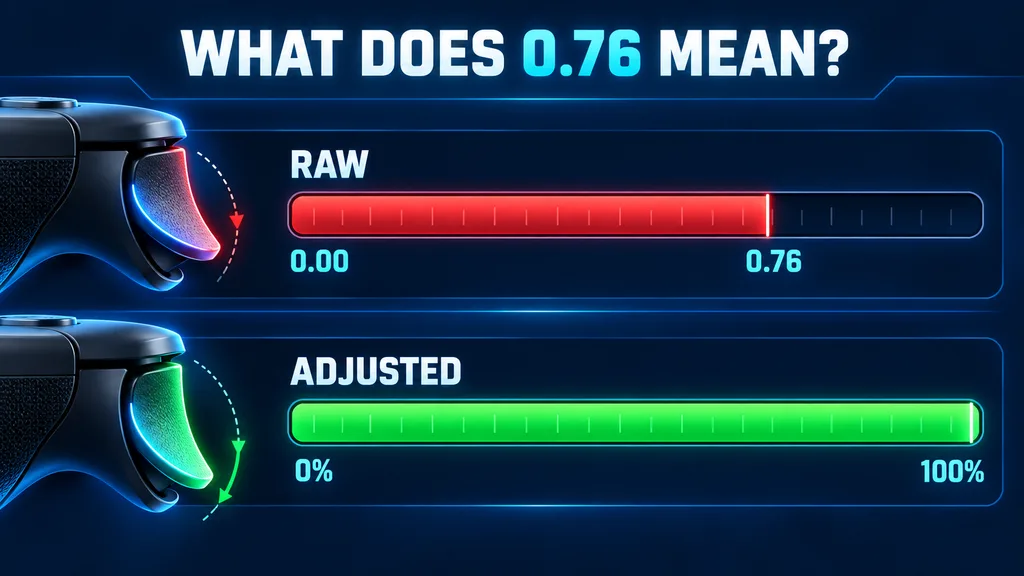 Controller trigger raw value 0.76 adjusted to 100 percent